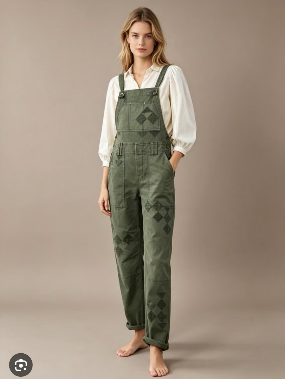 pilcro Anthropologie Women’s Green Embroidered Cotton Overalls